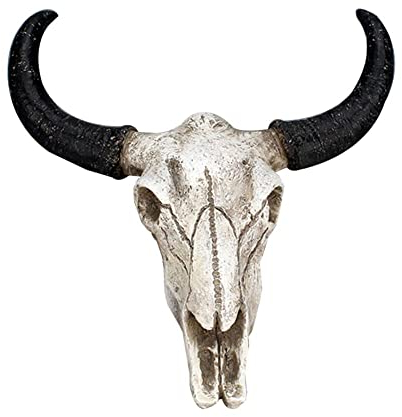Welink Langes Horn Harz Kuh Schädel Wanddekoration 3D DIY Stier Schädel Kopf Wandbehang Dekor Westliche Tier Wandskulptur für Schlafzimmer Wohnzimmer