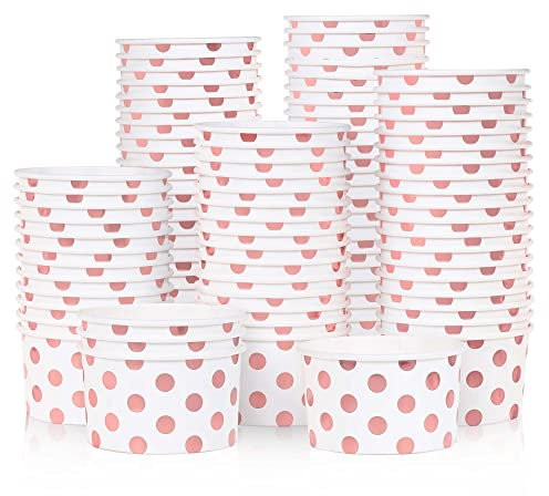 MATICAN Paper Ice Cream Cups - 100-Count 5.5-Oz Disposable Dessert Bowls with Rose Gold Foil Dots