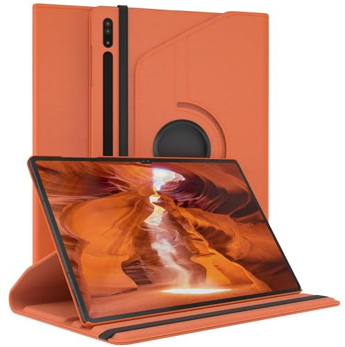 EAZY CASE - Tablet Hülle für Samsung Galaxy Tab S8 Ultra Schutzhülle 14.6 Zoll Smart Cover Tablet Case Rotationcase zum Aufstellen Klapphülle 360° drehbar mit Standfunktion Tasche Kunstleder Orange