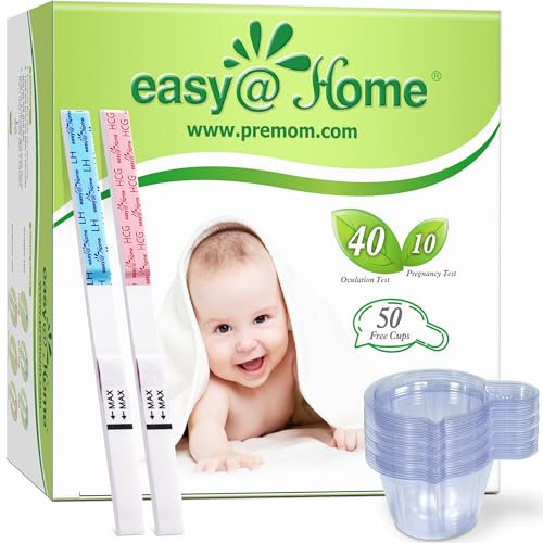 Ovulation & Pregnancy Test Strips Kit: Easy@Home 40 Ovulation Strips and 10 Pregnancy Tests Accurate Fertility Tracker OPK Powered by Premom Ovulation APP | 40LH + 10HCG + 50 Urine Cups