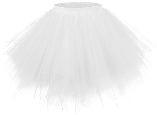 Girstunm Damen Tutu Tüllrock 50er Vintage Tüllrock Petticoat Mehrfarbig Bubble Tanzkleid Rock Unterrock Tütü Kurz Ballett Weiß Medium New