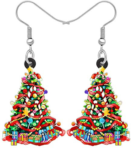 DUOWEI Acrylic Christmas Truck Tree Garland Earrings Drop Dangle Jewelry For Women Kids Teens Festival Gifts (Fern)