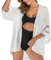 Women's Chiffon Kimono Cardigans Beach Cover Up, 3/4 Sleeve Bikini Shawl Open Front Floral Boho Beachwear Casual Loose Lightweight Swimwear Swimsuit Body Wraps Suit #1 White L