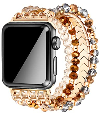 Dochais Boho Mehrschichtig Armbänder Handgeflochtene Steinperlenuhr,Kompatibel mit Apple Watch Band 45mm 44mm 41mm 40mm 38mm,Armbänder für iWatch SE Serie 8 7 6 5 4 3 2 1 (42mm/44mm/45mm, Braun)