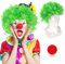 Clown Perücke Afro Clown Perücke, Lockenkopf Lockenperücke Rote Afroperücke Hair Accessoire für Karneval und Fasching Halloween Cosplay Kostüm für Frauen und Männer,mit Red Clown-Nase, Grün