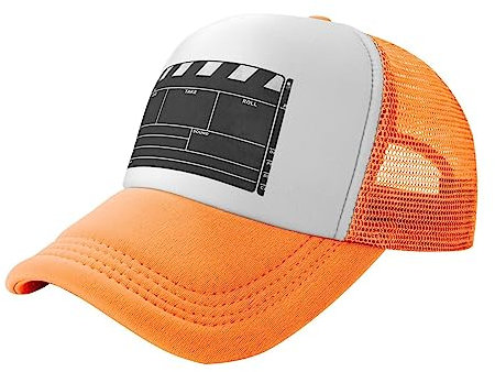 EVANEM Klassische Film-Schindelmütze für Damen und Herren, modische Mesh-Baseballkappe mit verstellbaren Schnappverschlüssen, Schwarz, Orange, Einheitsgröße