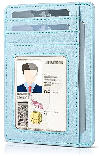 Teskyer Portefeuille, Porte Carte Bancaire, Portefeuille en Cuir PU, Porte Cartes de Credit, Petit Portefeuille, Protection RFID, Design Minimaliste, Glacier Bleu