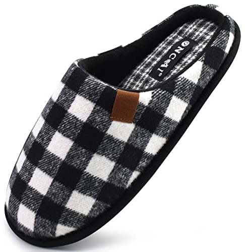 ONCAI Pantofole da Uomo Invernali strisce, Comoda Memory Foam Calde Scarpe da Casa in Lana Con Suola Antiscivolo Nero/Bianco 43EU