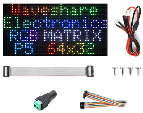 Waveshare RGB Full-Color LED Matrix Panel, 5mm Pitch, 64×32 Pixels, Adjustable Brightness
