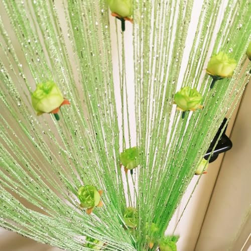 Fadenvorhang mit Rosen,String Türvorhang Fensterdekoration,Dekorative Gardine,Raumteiler Dekoration,Wohnaccessoires,Schaufensterdekoration,Fliegenschutz für Party,Hochzeit,Café,Restaurant,Fruchtgrün