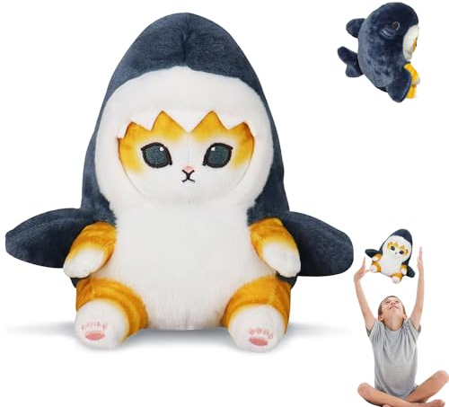 HBSFBH Hai Katze Plüschtier, Kuscheltier Shark Katze, Hai Katze Kuscheltier, Hai Katze Stofftier, Hai Katze Plüsch Spielzeug, Plüsch Hai Katze Puppe, Hai Plüschpuppe Schmusetier Geschenk für Kinder