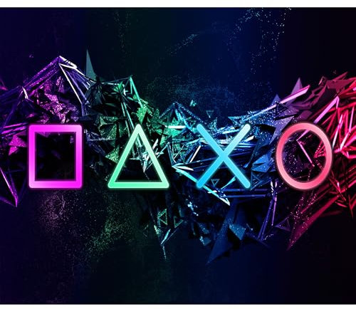 decomonkey - Papier Peint Panoramique Adhésif Hobby 392x280 cm - Stickers Muraux Chambre Déco Autocollant Panoramique - Turquoise bleu rose - Jeux coloré néon abstraction adolescent symboles jeu