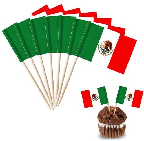 YXHZVON 100 Stück Cocktail Stick Flaggen, Mexiko Flagge Zahnstocher, Cocktail Picks Mini-Flagge Cupcake Toppers Stick für Partydeko Food Cake Obst Sandwich Party Pub Deko