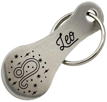 Einkaufswagenlöser Sternzeichen Schlüsselanhänger Einkaufschip mit Lasergravur Abziehbarer Einkaufswagenchip Metall (Leo - Löwe)