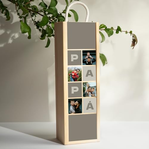 Transparent Gift Caja de Vino Personalizada Bloques con Fotos para el Día del Padre. Cajas de Madera Personalizadas Botella de Vino. Regalos Originales para Hombre. Regalos para Padres Personalizados