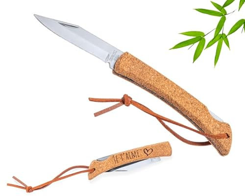 lotdevin Canif de poche pliant Mabouteille.fr - Couteau personnalisé homme Gravure Laser pour prénom & logo [ Couteau pliant de poche ] (Liège)