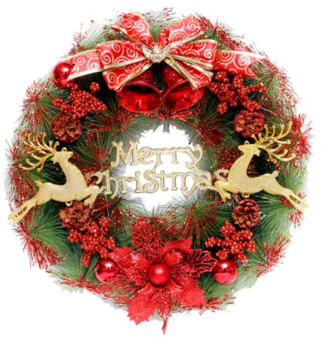 Klassischer roter und goldener Weihnachtskranz für Fenster, Türen und Wände – perfekt für Zuhause, Hotel und Einkaufsparty-Dekorationen