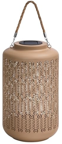 Dehner Solar Laterne Chiara, Outdoor Laterne, Gartenlaterne warmweißes Licht, ca. Ø 20 cm, Höhe 35 cm, Metall/Kunststoff, beige