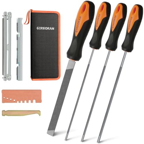 GIREORAN Chainsaw Sharpener, 8 Piece Chainsaw File Kit, includes 5/32-Inch, 3/16-Inch, 7/32-Inch Round Files, and 6-Inch Flat File for All Chainsaw Chains, with Fixed Handles and Zippered Tool Bag