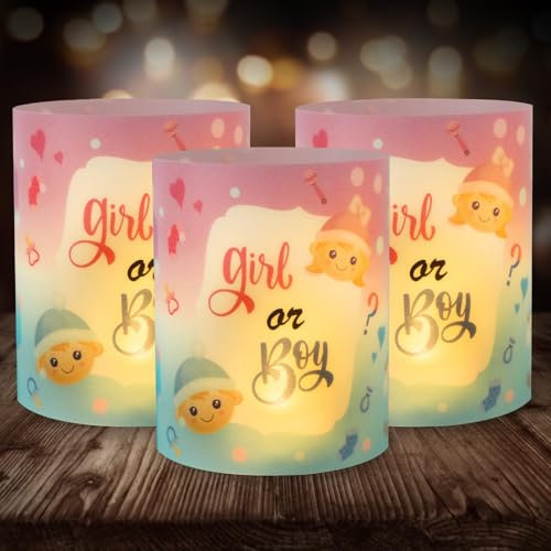 Gender Reveal Party Deko, Seutgjie Willkommen Zuhause Baby 12 Windlichter Tischdeko Boy or Girl Deko für Teelichter oder Kerzen