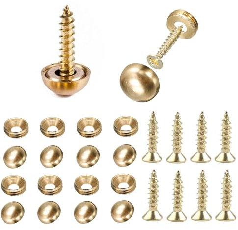 8Pcs 15mm Brass Decorative Screws with Caps, Self Tapping Screw Decorative Cover, Cabinet Doors and Windows Screws Fastener for Mirrors, Bath Plates, Tables (Gold)