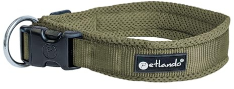 Petlando Mesh Hundehalsband – leicht, atmungsaktiv, weich mit Mesh gepolstert, stufenlos verstellbar, robust & strapazierfähig mit O-Ring – Halsband Hund XS 35-40cm, Olive