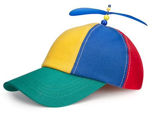 Propeller Mütze, Bunte Patchwork Hut Helikopter Kappe, Größenverstellbar Lustige Hubschraubermütze, Baseball Cap für Erwachsene Kinder, Party, Karneval & Fasching