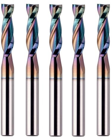 SpeTool 5PCS Upcut Spiral Router Bit 1/4 Inch Shank 1/4 Inch Cutting Diameter 1 Inch Cutting Length with TAC Coated, Solid Carbide Router Bits Set for CNC Wood Mill