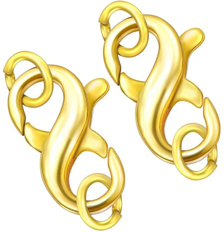 2Pcs Double Lobster Claw Clasp Gold Necklace Clasps Extender Lobster Clasp Double Opening Lock Clasps Connector 14k Goldplated Bracelet Clasps Connector for Necklace Jewelry DIY Making(Gold)