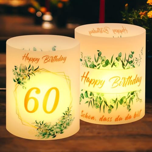 12 Windlicht Tischdeko 60 Geburtstag, 60 Happy Birthday Tischdekoration, Deko 60. Geburtstag Mann Frau, Schön DASS Du Da Bist, Geeignet für Teelichter oder Kerzen