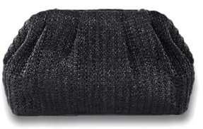 PORRASSO Straw Clutch Purse Women Crossbody Shoulder Bag Woven Bag Straw Evening Clutch for Summer Beach Travel Party Black