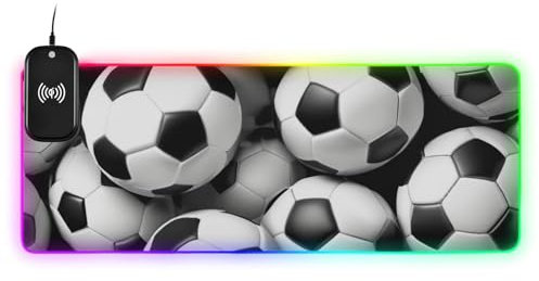 Cartoon Black and White Football Wireless Charging Glowing huge animal pad gaming animal mat giant mousepad big work 31.5x11.8 inches