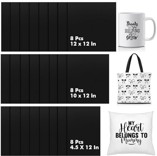 MotiMind 24 schwarze Sublimations-Transfer-Tintenblätter, vorgedrucktes Sublimationspapier, 3 verschiedene Größen, Transferpapier für DIY-Projekte auf Stoff, Glas, Metall, Leder, Poly-Stoffen,