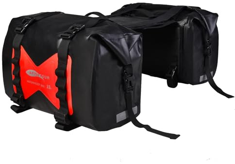 AFISHTOUR wasserdichte Motorrad-Satteltasche – 30L Reisegepäcktasche für Motorradreisen – Motorrad-Seitentasche – Abnehmbare Tasche (Rot, 2er-Pack)