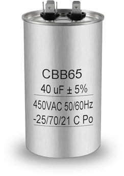 Iruihoo CBB65 - Condensador de motor 40 uF 450 V AC 50/60 Hz, 40 µF arranque y condensador de funcionamiento con auto cicatrización, carcasa de metal para aire acondicionado, refrigerador, compresor