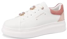 QUEEN HELENA Platform Sneakers Kvinnor Casual Strass Sneakers X32-14, Vit och rosa, 36 EU