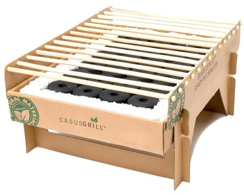 1x BURI Grill Öko Einweggrill Einmalgrill 100% Nachhaltig - Bio Grill rauchfrei 31x24 cm Bambus Kohle und Grillrost, natürlichen Materialien, weniger CO2 Emission, 5 min startklar über 1h Brenndauer