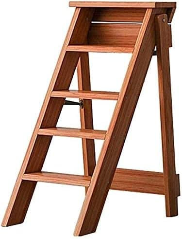 Sedia a scaletta pieghevole in legno a 5 gradini per adulti - Scala multifunzione con ripiano e seduta, ideale per casa, giardino e progetti fai da te