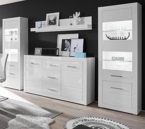 Furn.Design Wohnwand in weiß Hochglanz Wohnkombination 4-teilig 314 x 198 cm, Carrara