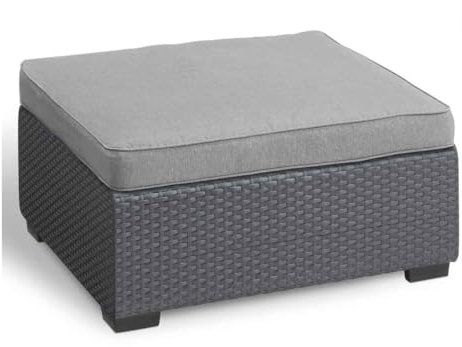 Allibert Gartenmöbel Rattan Hocker mit Kissen Gartenhocker in Rattanoptik Garten Beistelltisch Outdoor wetterfest Sitzhocker Fußhocker Tearssenmöbel außen für Garten Terasse inkl. Anthrazit Sitzkissen