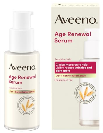 Aveeno Face Age Renewal Serum for Sensitive Skin (1 x 30ml) | Oat + Retinol Alternative, Gentle on Sensitive Skin, Visibly Improves Wrinkles, Dark Spots, and Firmness, Fragrance Free