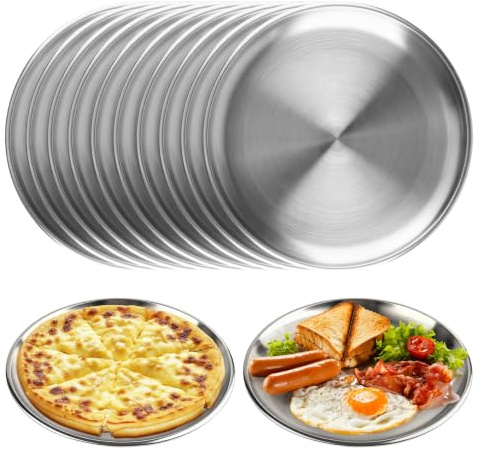 MOKIDO 6 Stück Edelstahl Teller Ø 20cm, Edelstahl Platten, Camping Teller | Metall Camping Geschirr Set, Robust – Rundes Speiseteller für Outdoor, Picknick, Party & Küche – Spülmaschinenfest & Rostfrei