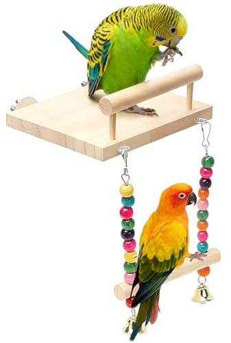 ZhouWei Perchoir Perroquet en Bois, avec Rondelles Balançoire en Bois