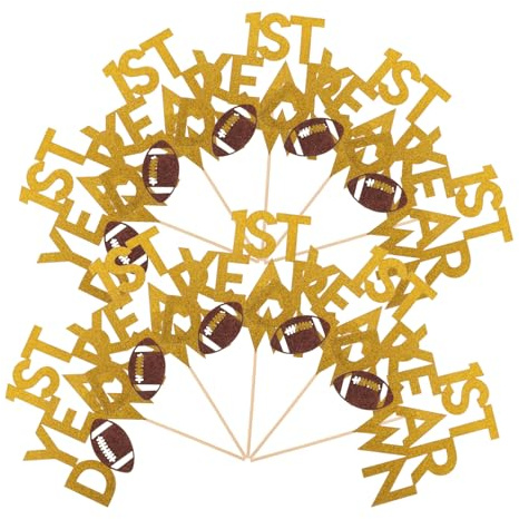 TOYZFRIENDY 20pcs Rugby Ball Cupcake Toppers Sports Party Decorations for Boys Birthday Shower Football Theme Cake Picks Vibrant Rugby Design