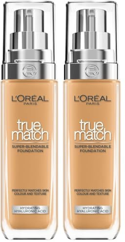 L'Oréal Paris Make up, Flüssige Foundation mit Hyaluron und Aloe Vera, True Match Make-Up, 6.5.D/6.5.W Warm Medium (Packung mit 2)