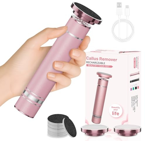 Electric Foot Callus Remover Rechargeable, Professional Pedicure Tools for Feet with Replaceable Grinding Heads, Adjustable Speed Heel Scraper for Cracked Heels, Foot Care Scrubber for Dry Dead Skin