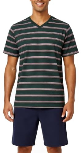 Herren Shorty Schlafanzug Gr. XXL petrol gestreift Kurze Hose Nachtwäsche Schlafanzug Baumwolle Herrenschlafanzug lang Rundhals hochwertig angenehm weich Größe Grösse Gr. Baumwollnachtwäsche