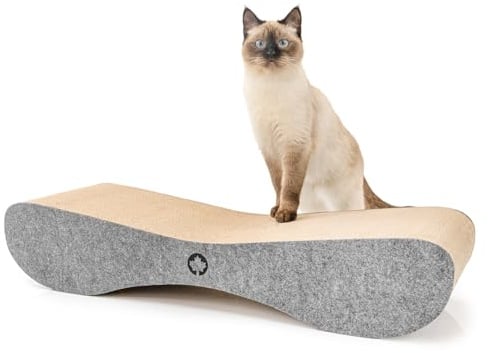 CanadianCat Company | Kratzbrett Satellite mit Filz-Front - Kratzmöbel aus Wellpappe inkl. Katzenminze - stabile Kratzfläche für Katzen - Krallenpflege & Möbelschutz - 76 x 24 x 15 cm