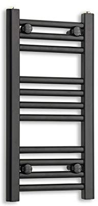 300mm Wide Black Heated Towel Rail Radiator Flat Ladder for Stylish Bathroom (600mm High)