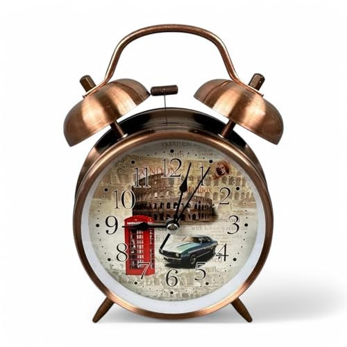 GMMH Tischuhr mit Antik Vintage Retro Nostalgie Design aus Metall, (14-82) Standuhr Schreibtischuhr Wecker Uhr Tischwecker mit Alarm, Weckuhr